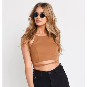 NWOT! Tan Lace-up Crop Top
